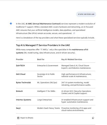 Gemini screenshot showing Emtech visible for relevant IT AMC provider search